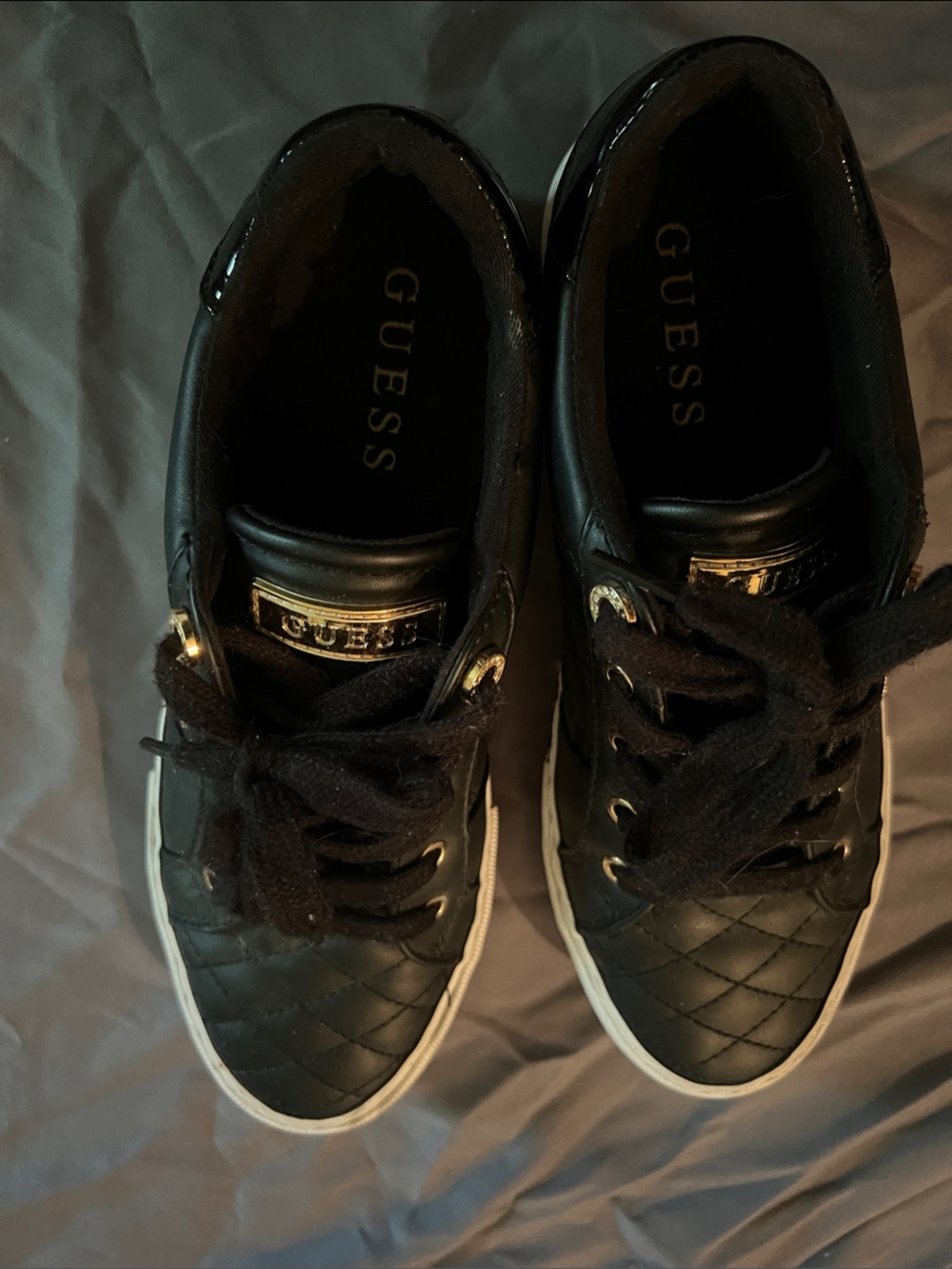 Guess Black Quilted Low-Top Sneakers with Gold Logo